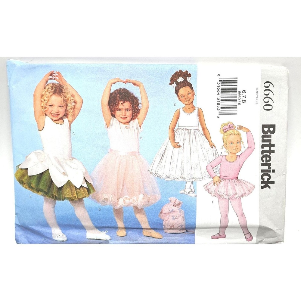 Butterick 6660 Leotard Skirt Pattern Girls 6-8 Pink‎ Ballet Dancewear Vintage
